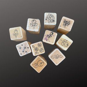 10 Assorted Flower Wood Mounted Rubber Stamps